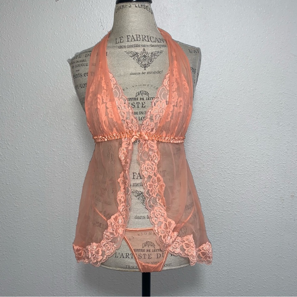 Frederick’s of Hollywood Peachy Babydoll Thing Set